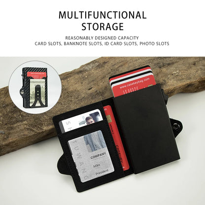 CASEKEY Top Quality Leather Cash Clip Wallet RFID NFC Protection Pop Up Metal Card Holder Case