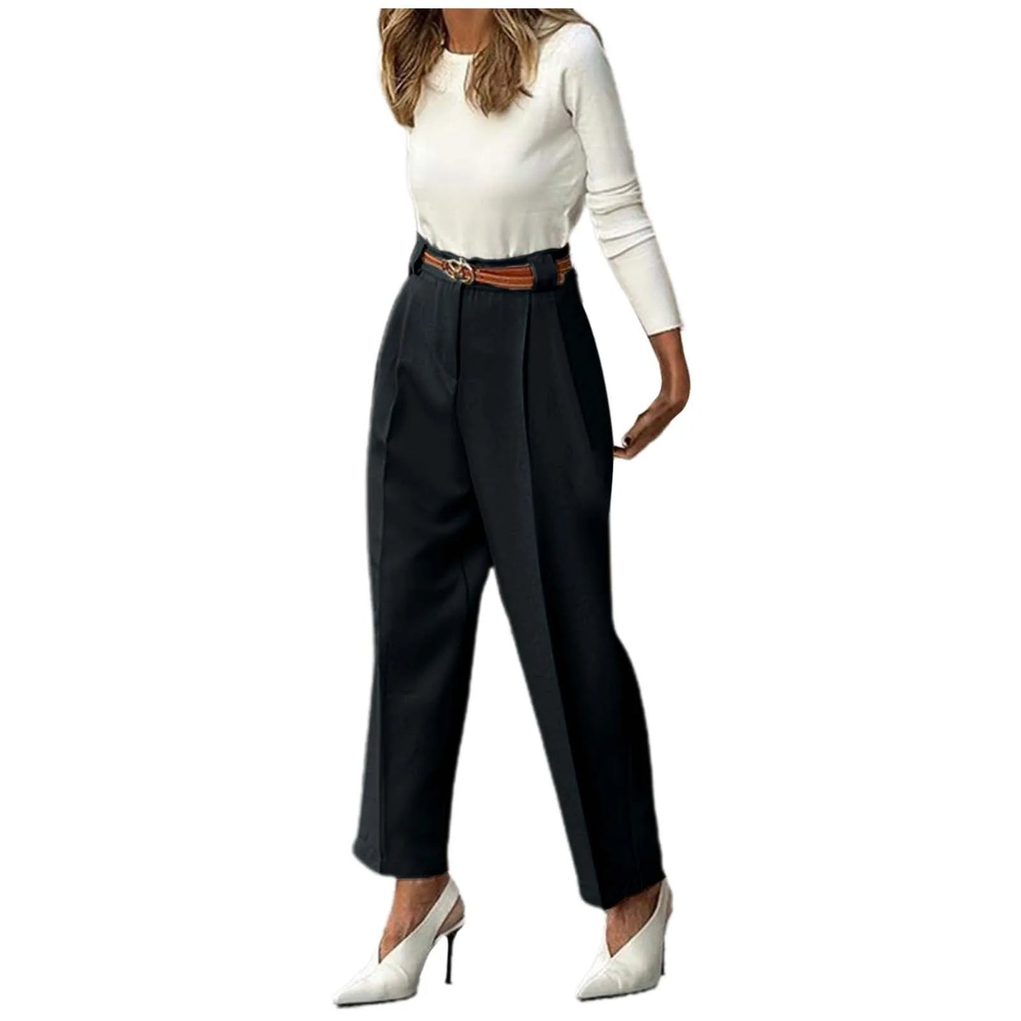 Elegant Women's Solid Color High Waist Ankle Length Straight Leg Dress Pants