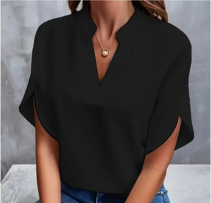 Summer Elegant Women's Blouse New V-neck Short Sleeve