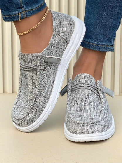 Women's Breathable Linen Loafers with Adjustable Strap & Ankle Chain - Casual Slip on
