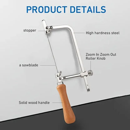 Professional jeweler saw set, adjustable U-shaped saw bow with 12 saw blades, handmade jeweler saw frame with wooden handle,