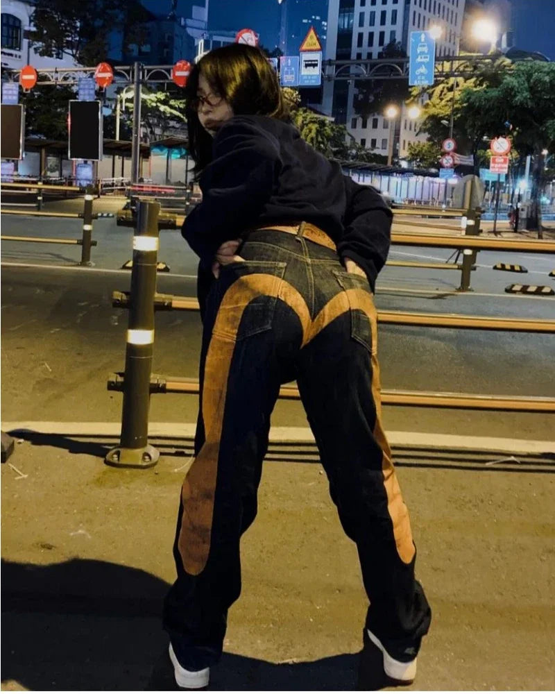Printed Straight Denim Trousers