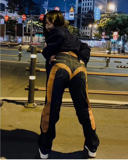 Printed Straight Denim Trousers