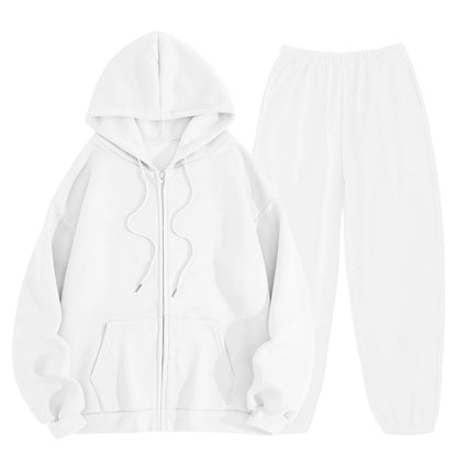 Women Long Sleeve Solid Color Hooded Sweatshirt and Pant