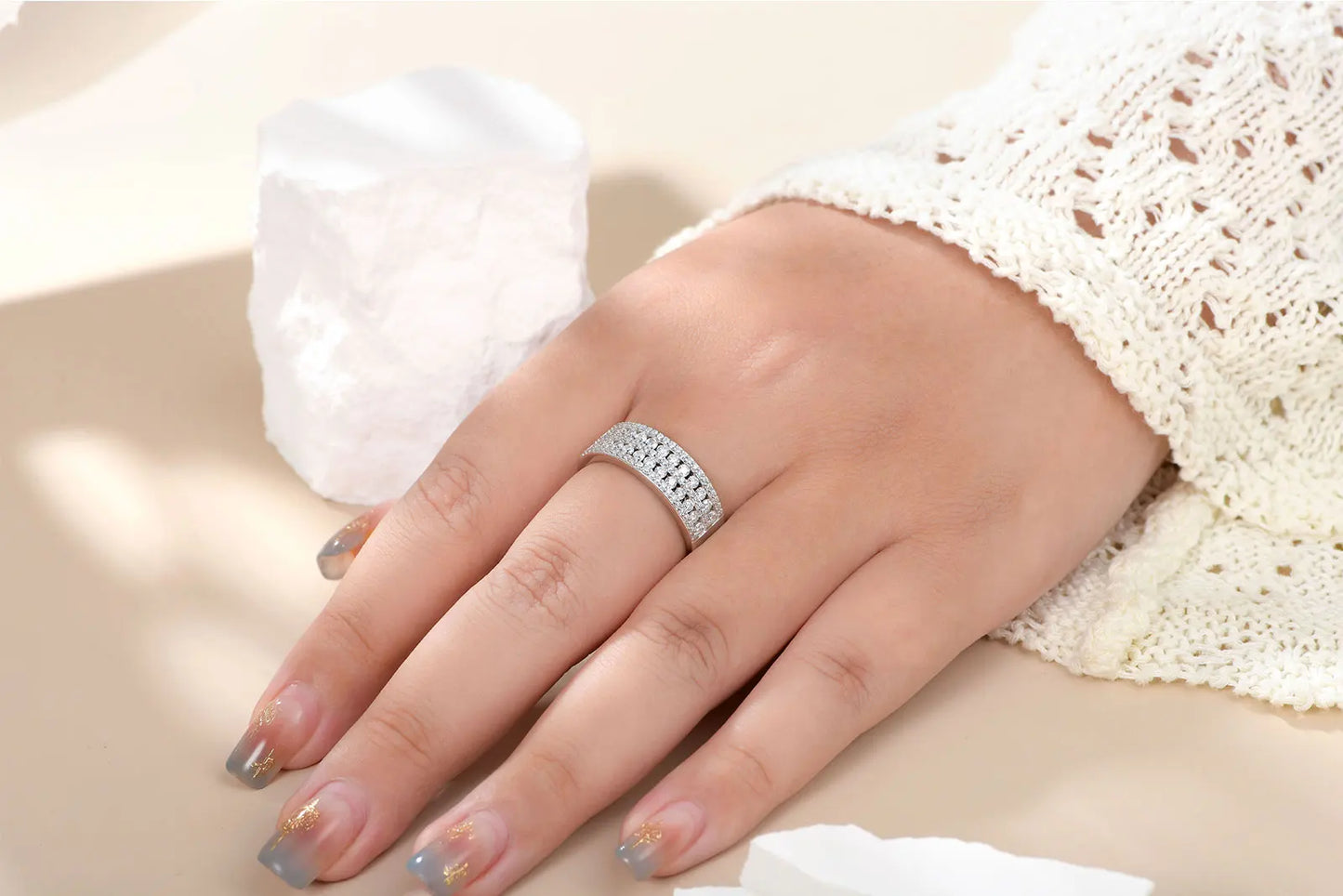 Newsha Certified Moissanite Wedding Band for Women 925 Sterling Silver