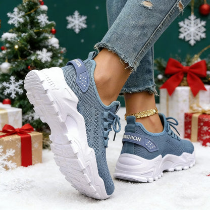 Fashion Knitted Sneakers for Women Mesh Breathable Lace-up Casual Sports Shoes
