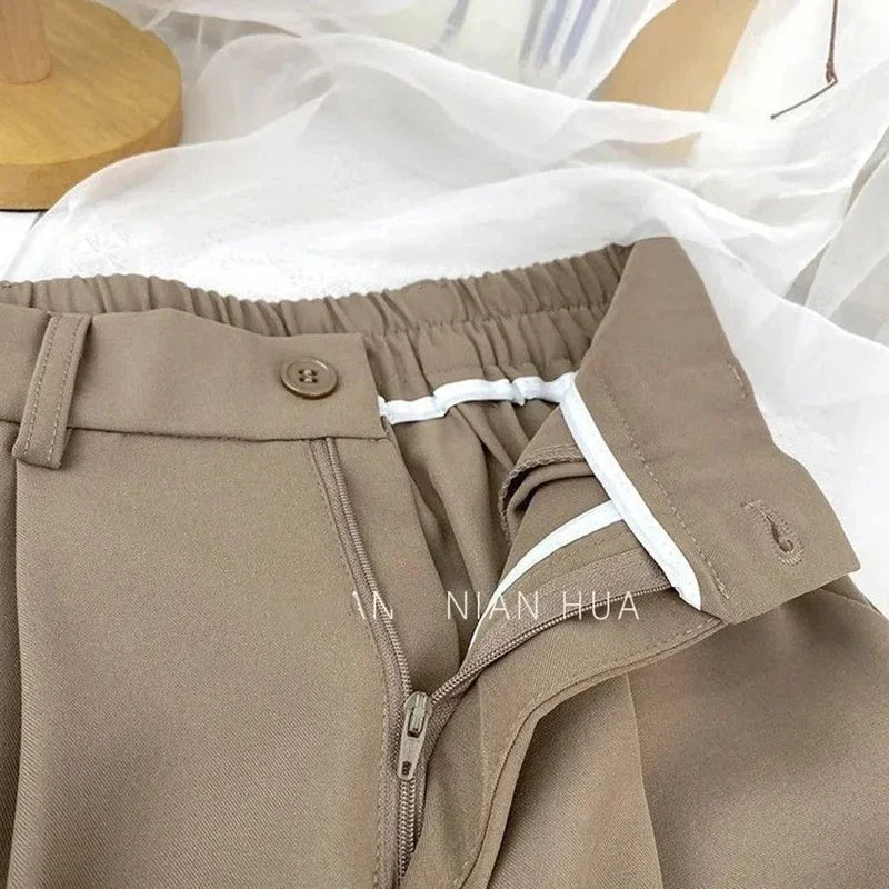 Fall Spring Black Suit Haren Pants Elastic High Waist Casual
