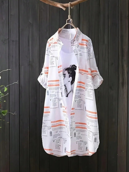 Plus Size Letter Print Shirt Oversized Casual Long Sleeve Top