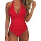 Tummy Control Swimsuit Cross Front Striped One Piece