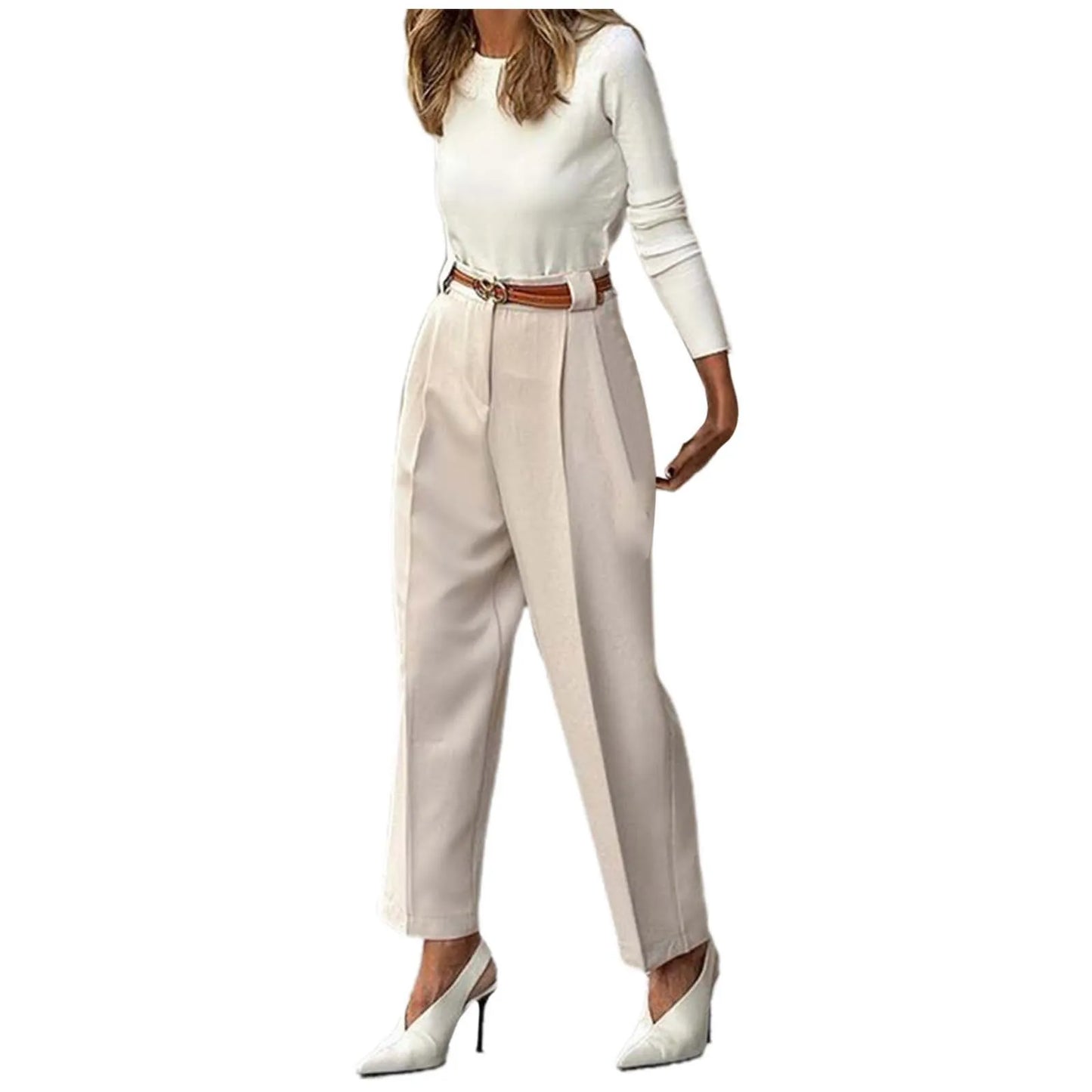 Elegant Women's Solid Color High Waist Ankle Length Straight Leg Dress Pants