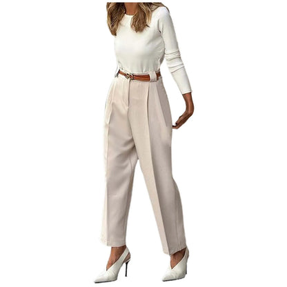Elegant Women's Solid Color High Waist Ankle Length Straight Leg Dress Pants