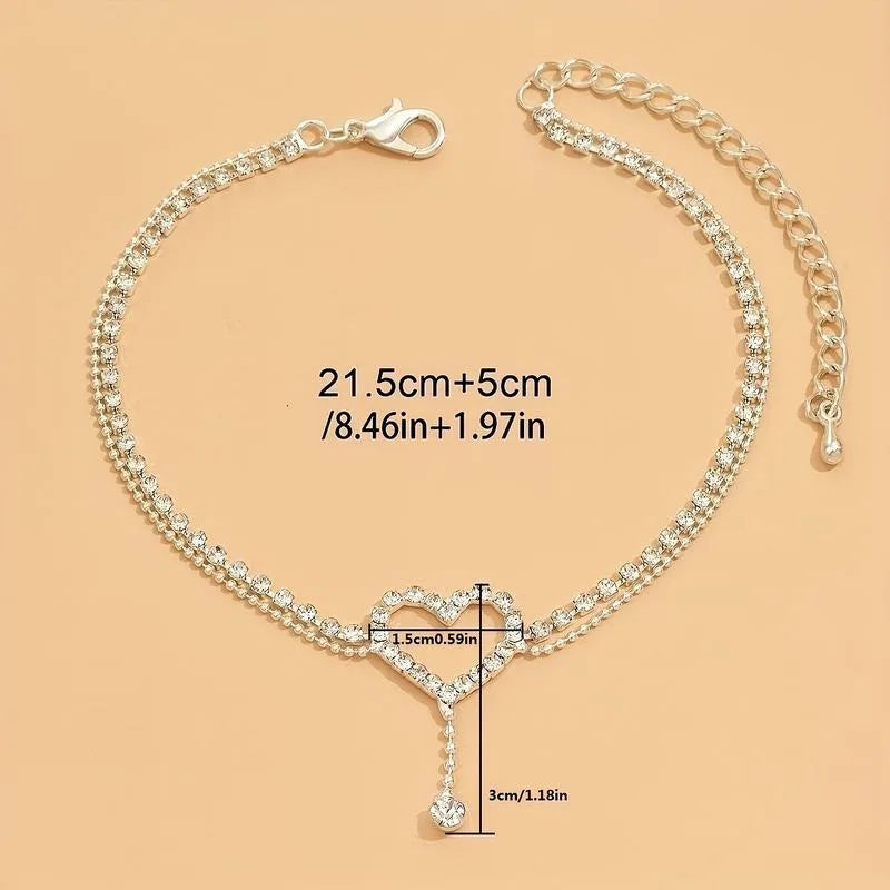 Handmade Women's Ankle Chain Sparkling Hollow Heart