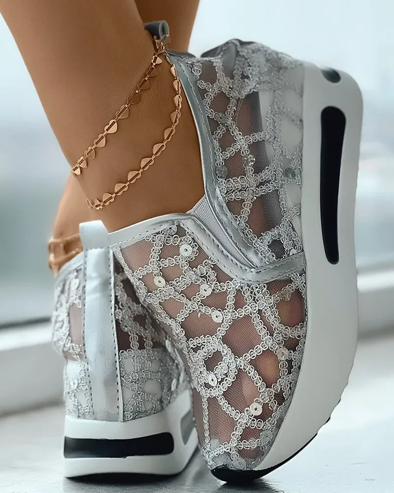 women's Muffin Sneakers Sequin Slip On Casual Shoes