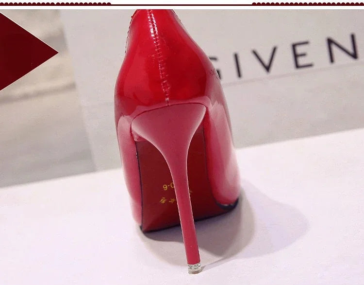 Nude Pumps Patent Leather Sexy Pointed Toe Thin Heel