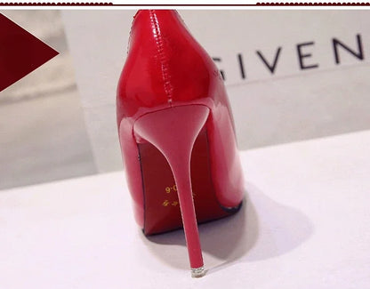 Nude Pumps Patent Leather Sexy Pointed Toe Thin Heel