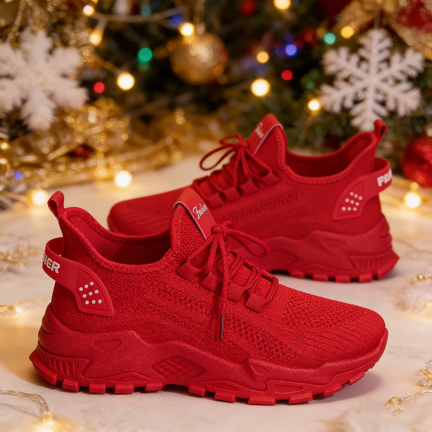 Fashion Knitted Sneakers for Women Mesh Breathable Lace-up Casual Sports Shoes