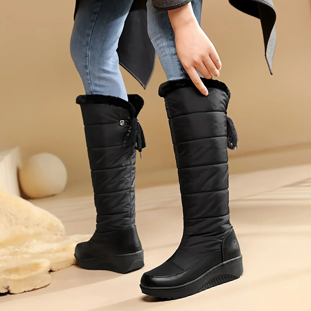 Women's Fuzzy Faux Fur Winter Snow Boots Fashion Platform Wedges Heel Pull on Waterproof