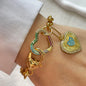 1 PC gold colorful diamond oval buckle bracelet, paired with gold Heart shaped pendant bracelet