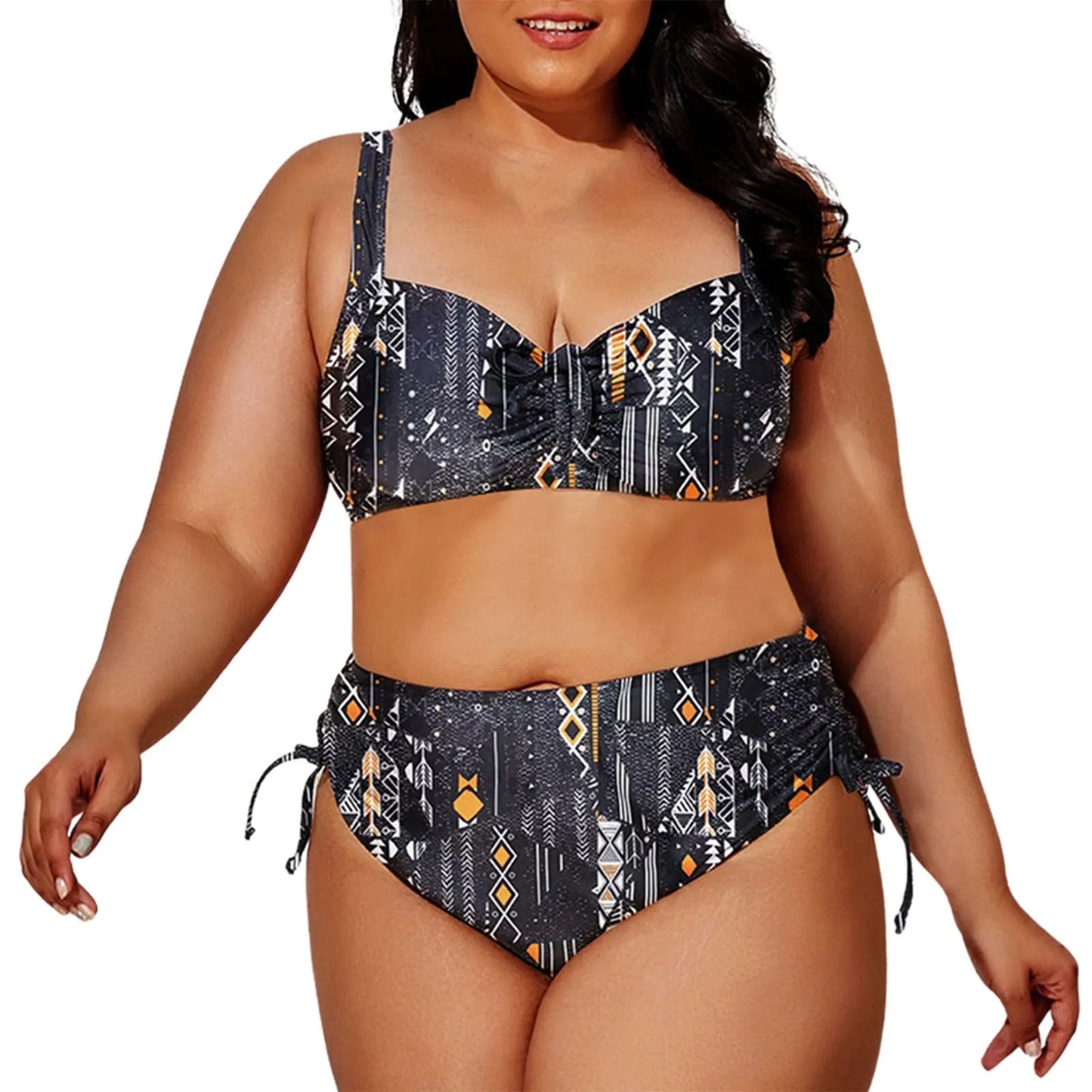 2024 Fashion Plus Size Bikinis New Floral Print Ruffle Two Pieces Swimwear