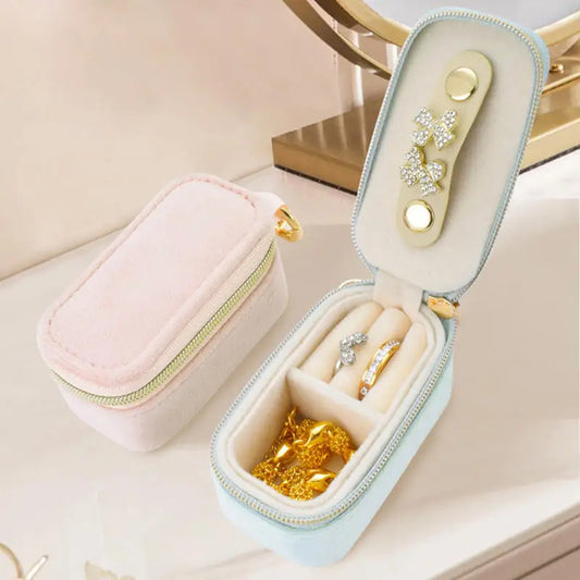 Portable Mini Jewelry Storage Box Travel Keychain Case for Earrings Necklaces Rings -