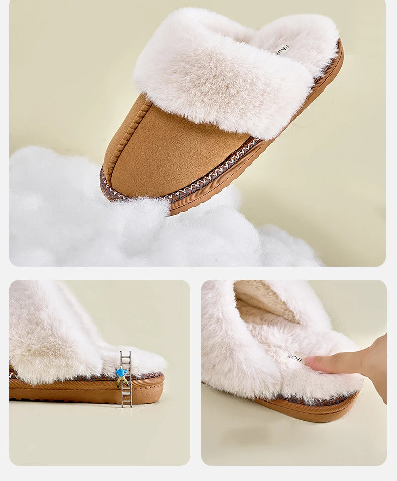 Winter Fur Cotton Slippers For Women Soft Comfort