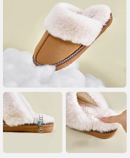 Winter Fur Cotton Slippers For Women Soft Comfort