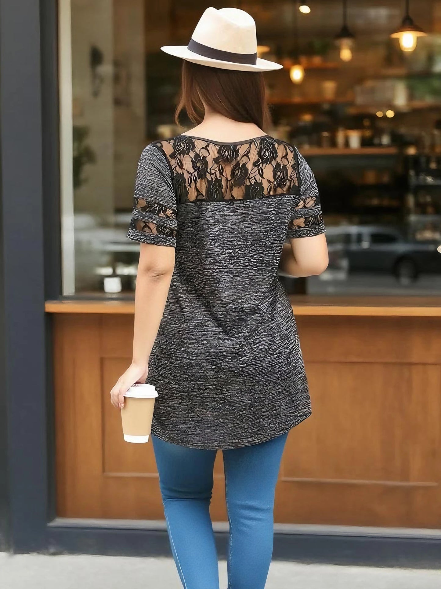 Women’s Plus Size Lace Patchwork Tunic Top