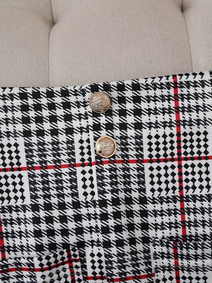 Women's Casual Two-Piece Suit Set, Long-Sleeved Flip-Top Double-Breasted Jacket and Mini Hip-Hugging Skirt