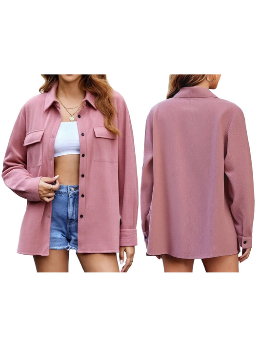 Women s Plus Size Long Sleeve Lapel Neck Button Down Solid Color Blouse