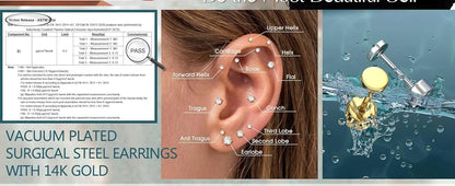 25 Pcs Surgical Steel Earrings for Sensitive Ears for Women Flat Back Studs