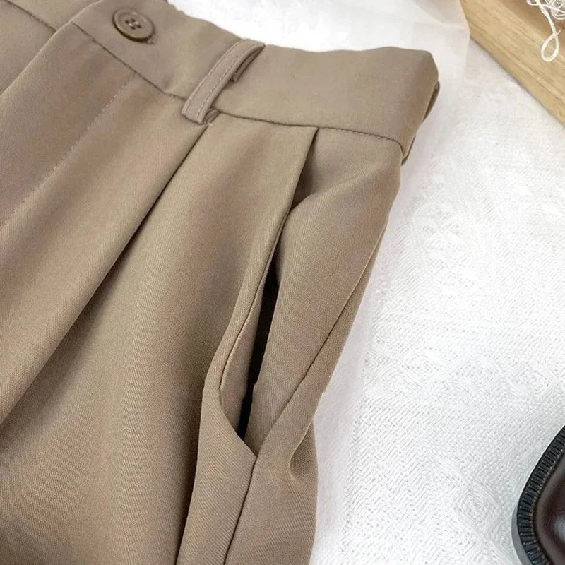 Fall Spring Black Suit Haren Pants Elastic High Waist Casual