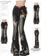 Retro Printed Bell Bottoms Street Mounted Navel Slim Jeans