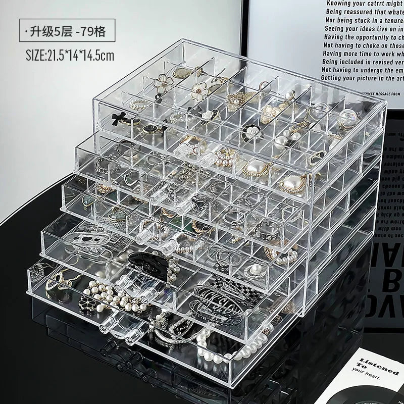 Large Capacity Multi-Layer Desktop Drawer Style Jewelry Box Earring Ring