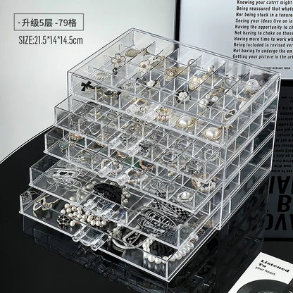 Large Capacity Multi-Layer Desktop Drawer Style Jewelry Box Earring Ring