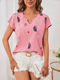 Women's Loose Feather Print Keyhole Neck Blouse, Summer Casual Top