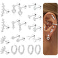11 Pairs Flat Back Earrings for Women-20G Surgical Stainless Steel Stud and Hoop Earring
