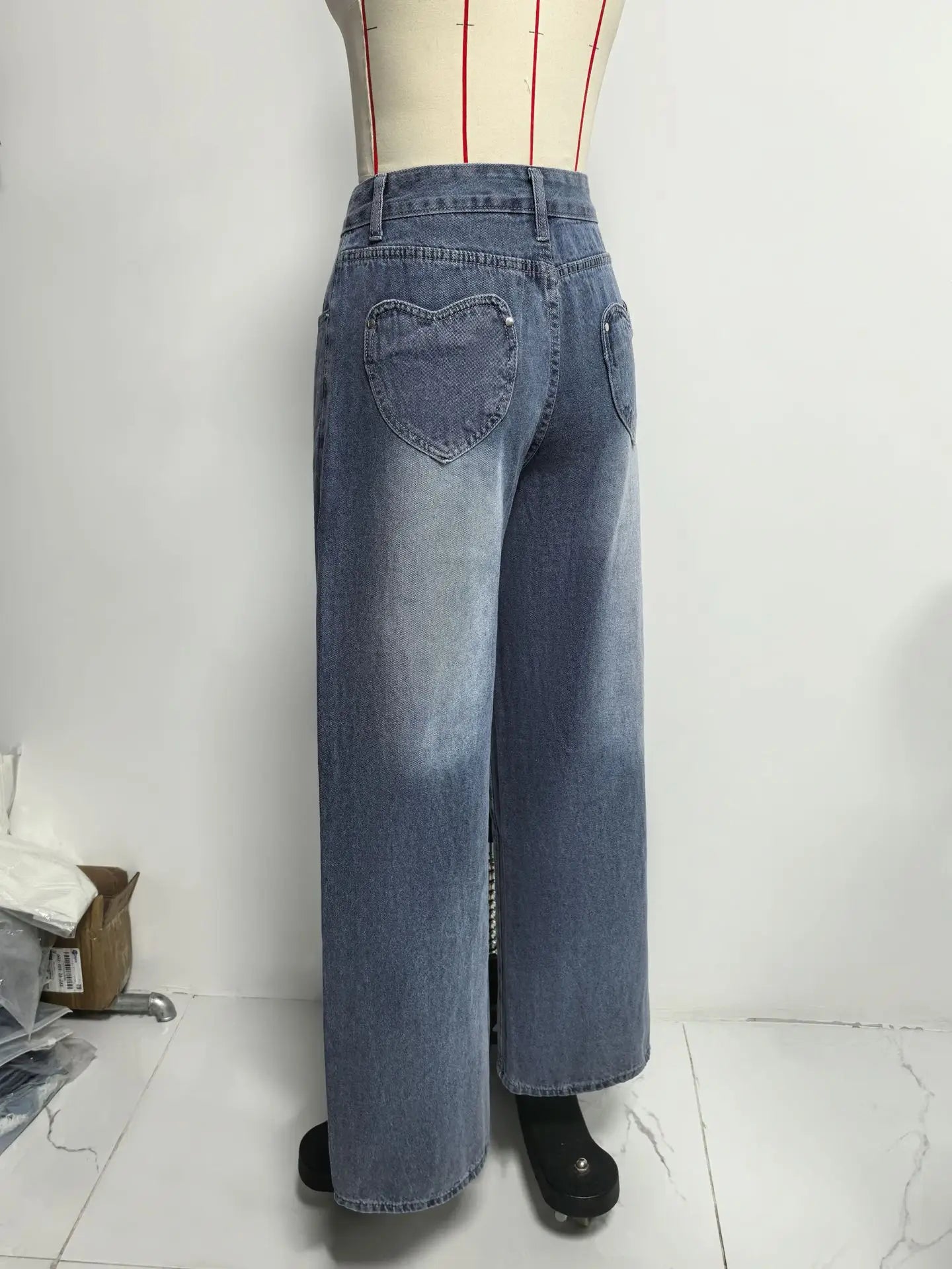 Heart Back Pocket Wide-Leg Jeans