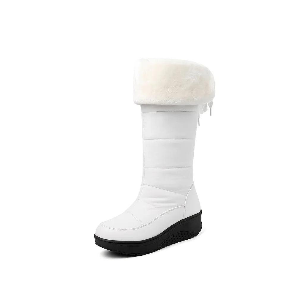 Women's Fuzzy Faux Fur Winter Snow Boots Fashion Platform Wedges Heel Pull on Waterproof