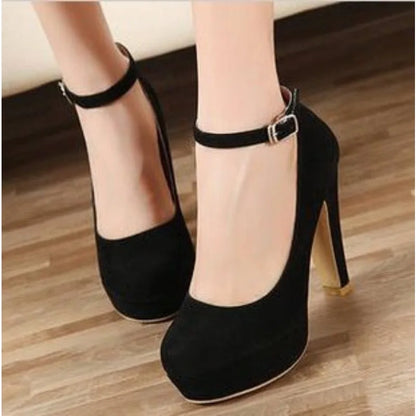 Large Size 42 Sexy High Heels Shoes Ankle Buckle Chunky Platform Pumps