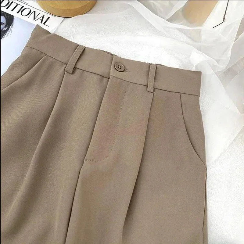 Fall Spring Black Suit Haren Pants Elastic High Waist Casual
