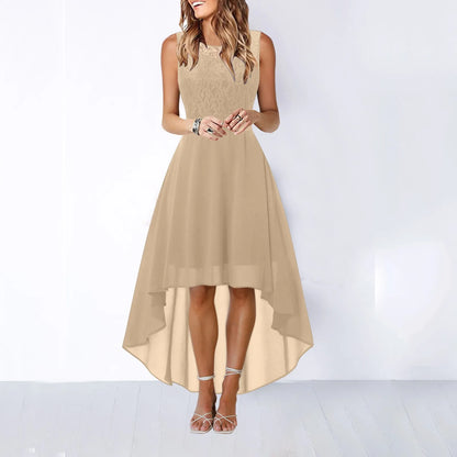 Bow Belt Elegant Irregular Length Women's Elegant Dress Sleeveless Chiffon