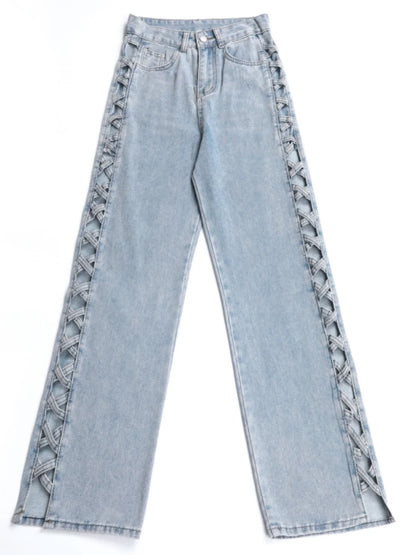 Hollow Wide Leg Jeans Casual Design Slimming High Waist