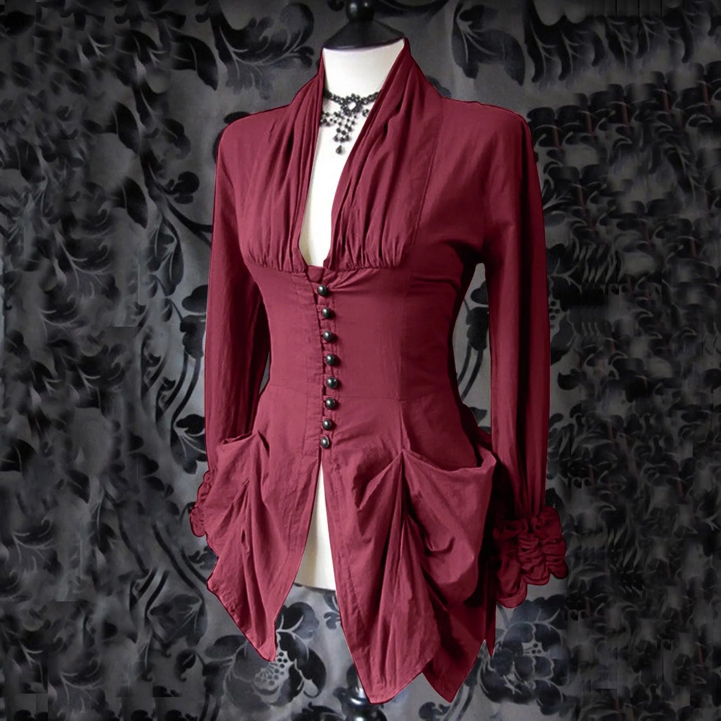 Gothic Shirt Medieval Stand Collar Ruffles Shirts