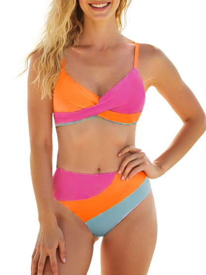 Women 2 Pieces Bikini Set Patchwork V-Neck