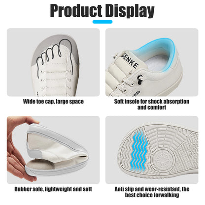 Womens Wide Toe Box Shoes Casual Comfortable Barefoot Slip On Loafers Zero Drop Leather Canvas