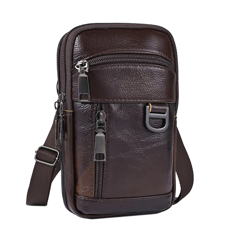 Men Stylish Crossbody Bag Waterproof Leather Retro Fanny Pack Lightweight Fashion.