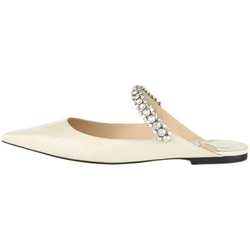 2025 New Fashionable Fine Heeled Muller Shoes with Pointed Water Diamond Chain Banquet