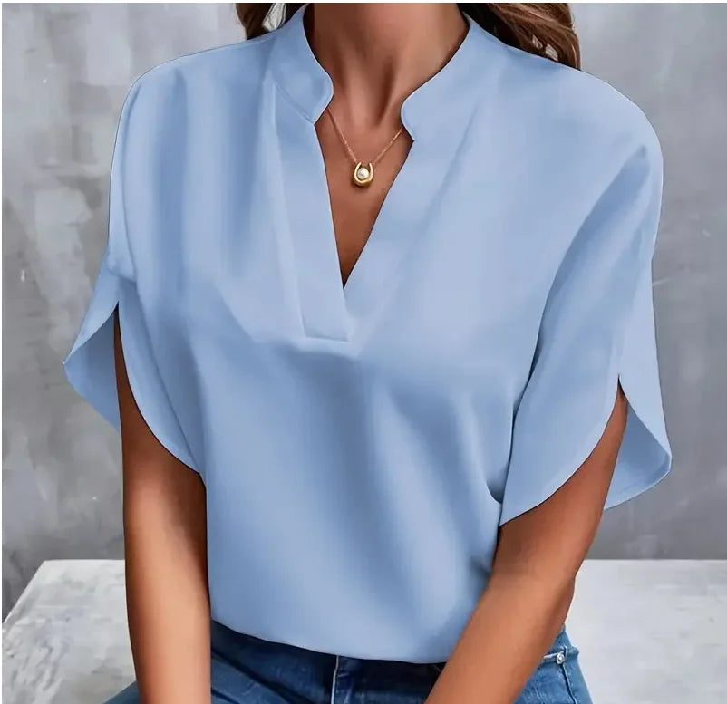 Summer Elegant Women's Blouse New V-neck Short Sleeve
