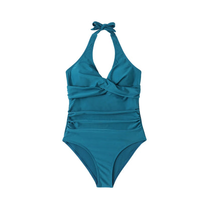 Tummy Control Swimsuit Cross Front Striped One Piece