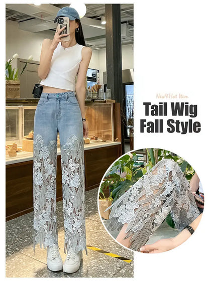 Lace Patchwork Hollow Niche Jeans